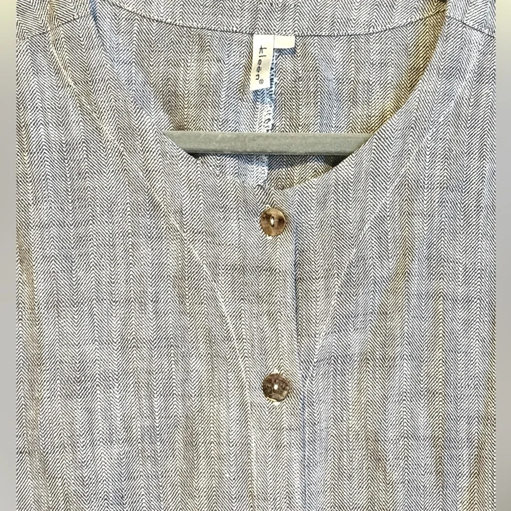 Keen Button Down Tunic Top Linen Cotton chevron Print Sz L Lagenlook Minimalist - Picture 4 of 6